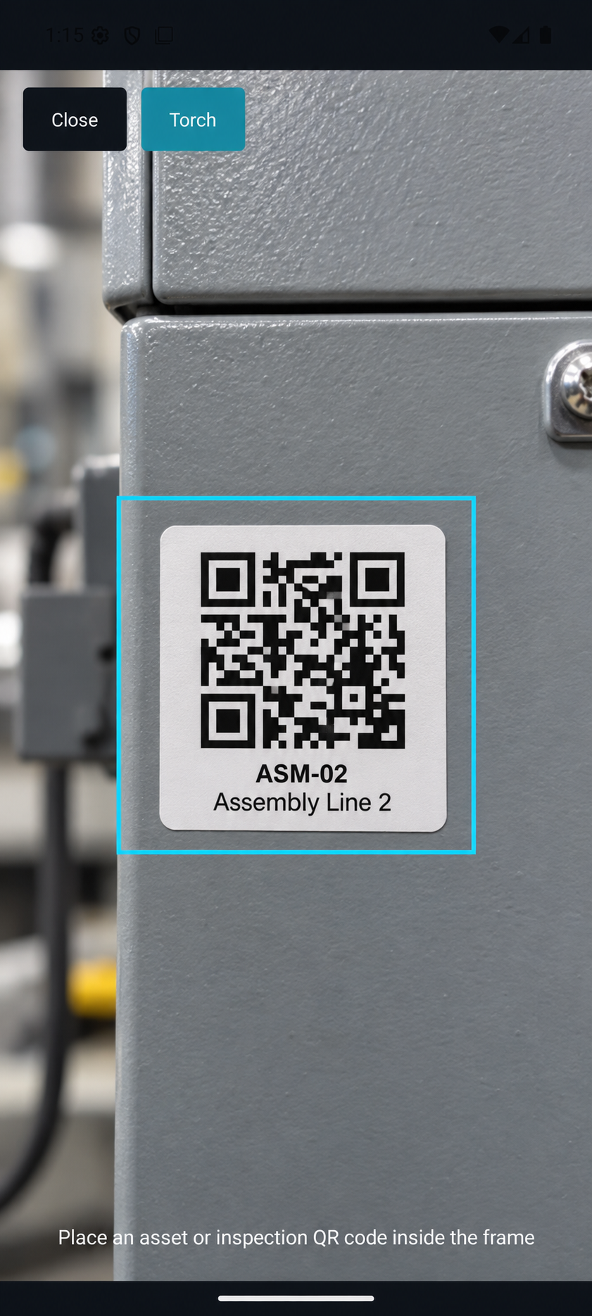 Illustration of the Android QR scanner with a sample asset label