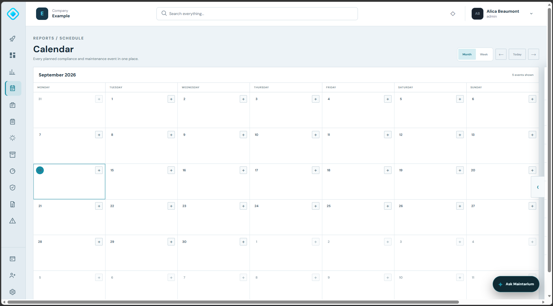 Maintarium Pro maintenance and compliance calendar